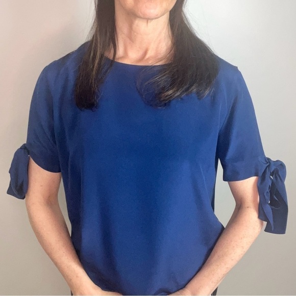 Amanda Uprichard Blue Silk Tie Sleeve Blouse - Picture 1 of 9
